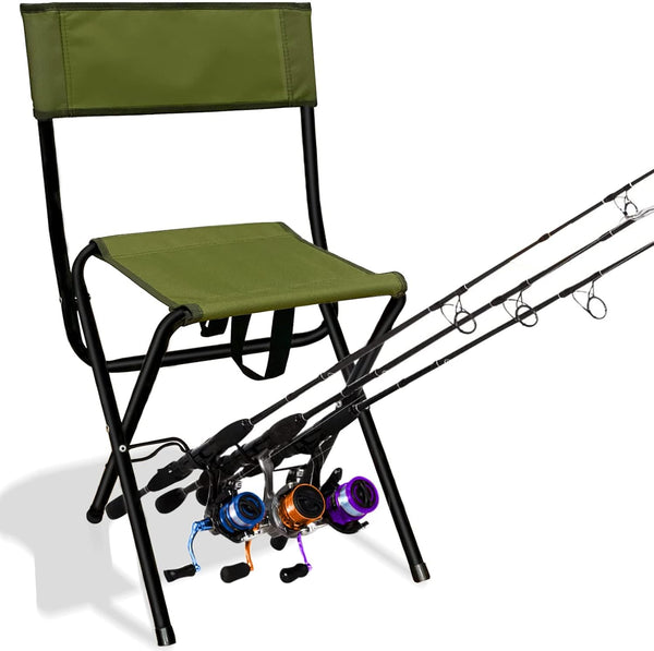LEADALLWAY Folding Fishing Chair with Rod Holder in Green