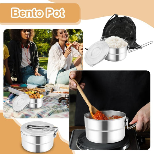 Stainless Steel Camping Cook Pot with Lid, 1.5L Large Capacity for Camping, Hiking, and Picnic