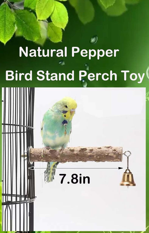 Natural Bird Perch Stand with Suction Cup, Wood Training Perch for Small Medium Large Parrots, T Shape
