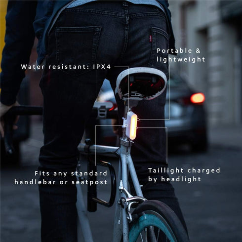 MPOWERD Luci Solar Bike Light Set, Headlight 100 Lumens, Taillight 40 Lumens, Rechargeable Solar or USB