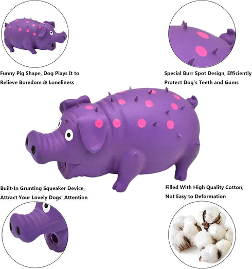 Pig Squeaky Dog Toy - 2 PCS Interactive Rubber Chew Toy, Durable Latex Grunting Pig Toys for Small, Medium & Large Dogs
