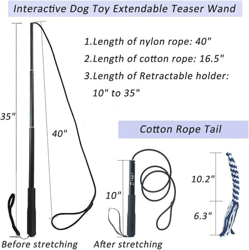 Flirt Pole for Dogs, Interactive Teaser Wand with Fleece Rope Toy for Chase and Tug of War