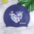 Swim Cap for Women, Silicone Swimming Cap with Flower Printed Design for Long Hair