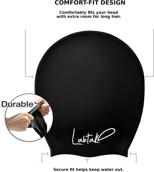 Large Swim Cap for Long Hair - Waterproof Durable Silicone Swimming Cap for Braids, Dreadlocks, Afros, Curls