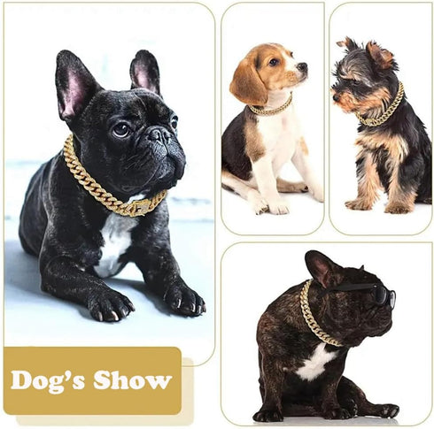 Dog Chain Collars, Diamond Necklace Metal Choke Cuban Link Collar, 13mm Wide Pet Jewelry for Puppy Small Medium Large