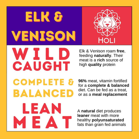 96% 100% 6oz HOLI Freeze Dried Elk and Venison Dog Food Topper - Meat, Wild Caught Free Range - Freeze Dried Dog Food