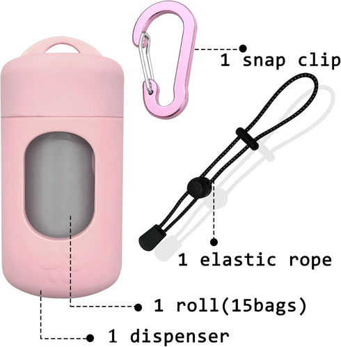1) Dog Poop Bag Dispenser for Leash with Snap Clip, Skin-friendly Texture Waste Bag Holder for Dog Walks and Cats, Pets