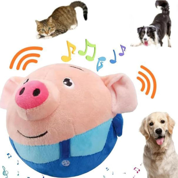 Active Moving Pet Plush Toy - Interactive Talking Moving Dog Ball, Washable Cartoon Pig Plush Sound Toy for Dogs and