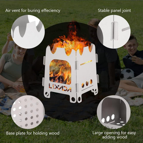 Lixada Portable Wood Burning Camping Stove - Lightweight Folding Titanium Alcohol Stove for Outdoor Camping, Hiking,