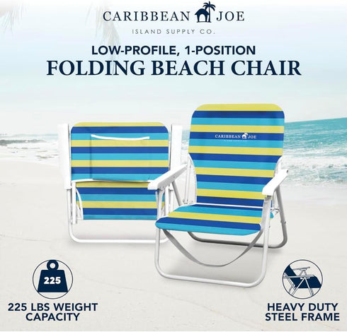 1 200lbs CARIBBEAN JOE Folding Beach Chair, Position Lightweight and Portable Foldable Outdoor Camping Accessories