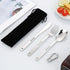 Set, 3-Piece Set Set) Stainless Steel Utensil Reusable Travel Cutlery with Storage Bag & Carabiner, Portable Stainless