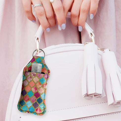 Personalized Glitter Moroccan Watercolor Hand Sanitizer & Keychain Holder - Large
