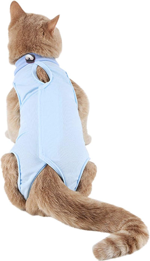 Kitten Onesies Blue S, Cat Recovery Suit for Abdominal Wounds, Anti Licking After Surgery Wear