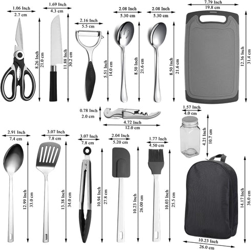 Kyraton Camping Cooking Set 15 Pack, Portable Kitchen Utensil Set for Backpacking, Barbecuing, Camping, Hiking