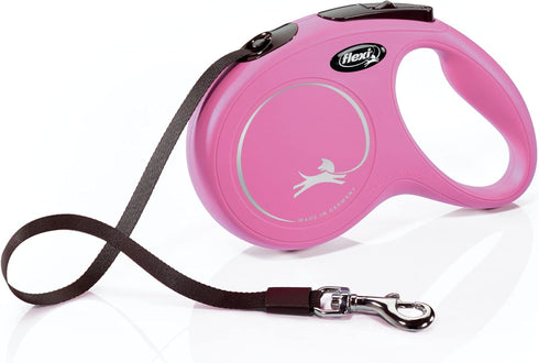 FLEXI New Classic 16 ft Retractable Dog Leash (Tape), Ergonomic, Durable, Tangle-Free for Medium Dogs, Pink
