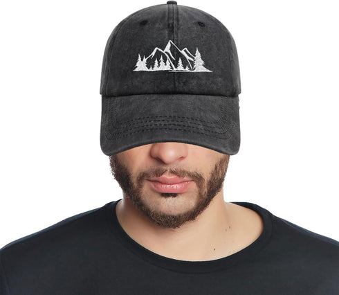 Mountain Trees Adjustable Hat for Men Women, Funny Embroidered Cotton Baseball Cap Hiking Camping Explore Outdoor