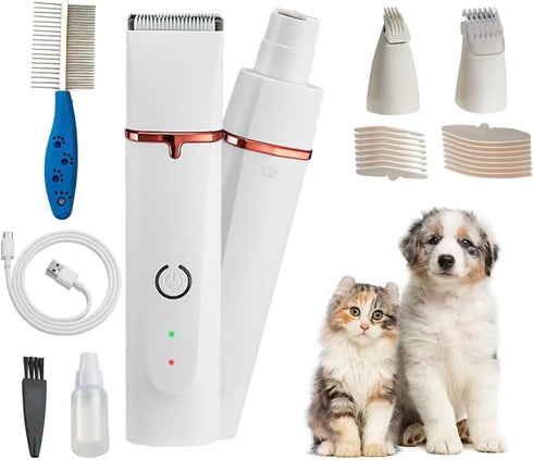 Dog Grooming Clippers Kit, Electric Rechargeable Cat Trimmer Tools, 4 in 1 Multifunctional Low Noise Pet Shaver, Nail