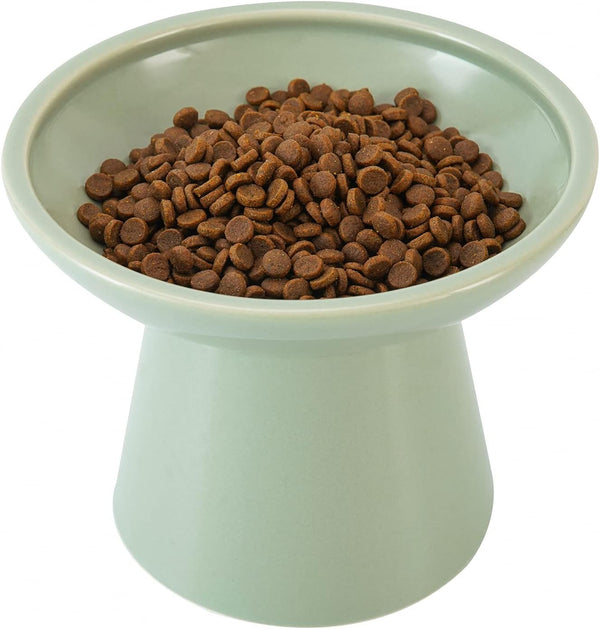Extra Wide Elevated Cat Bowls - 6.2" Ceramic Cat Food Bowl, Shallow Dish, Whisker Fatigue, Lead & Cadmium Free, Sage
