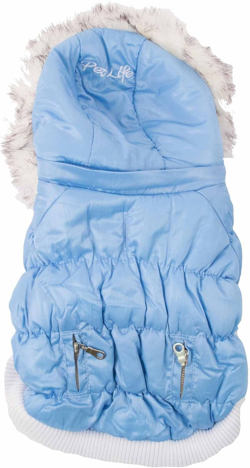 PET LIFE Classic Metallic Fashion Dog Coat Jacket with 3M Insulation and Removable Hood, Large, Sky Blue