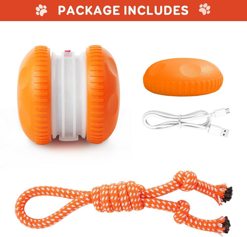 QGI Interactive Dog Toys, Random Path Electric Automatic Moving and Rolling Dogs Toy with Rope for Small Medium Large