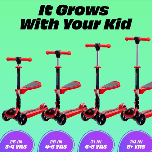 Kick Scooters for Kids Ages 3-5, Adjustable Height Foldable Scooter with Removable Seat and LED Light Wheels