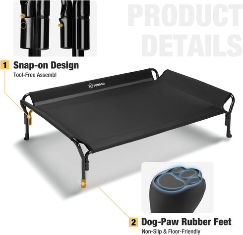 Veehoo Cooling Raised Dog Bed - Guardrail Elevated Bed, Chewproof Frame with Washable Breathable Teslin Mesh, Non-Slip