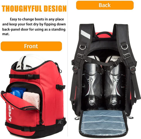 Ski Boot Bag Backpack for Ski and Snowboard Boots - Waterproof Exterior & Bottom - Ideal for Men, Women, Youth