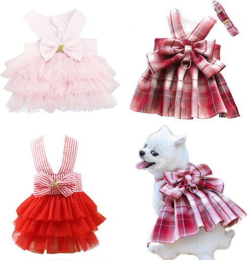 Female Dog Clothes, Pink Tutu Dress for Yorkie, Harness Outfits for Medium Dogs