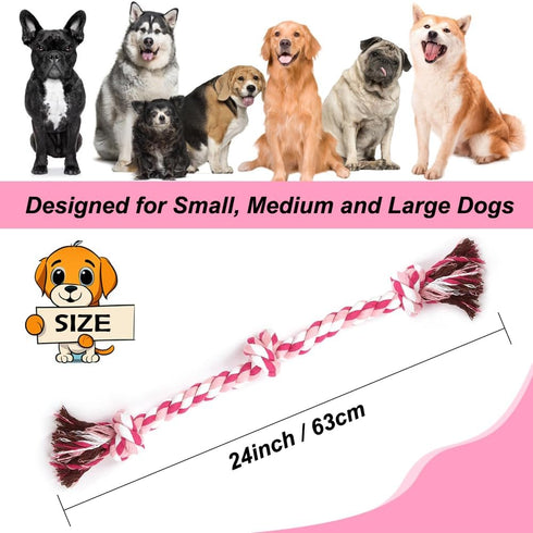 Dog Rope Toys - 3 Knots Chew Rope Toy for Small, Medium, and Large Dogs, Natural Cotton Pull Rope for Tug of War and