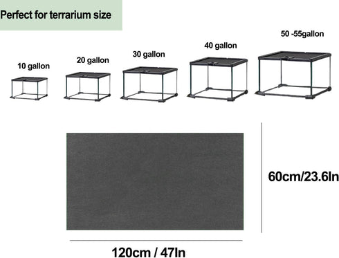47" x 24" Large Reptile Carpet Mat, Bedding Substrate Liner for Bearded Dragon, Snake, Lizard, Tortoise (Grey)