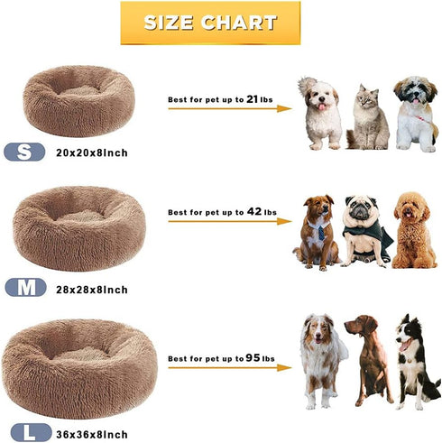 Round Donut Dog Bed for Small Medium Large Dogs, Washable Anti-Slip Faux Fur Fluffy Cuddler Cat Bed, 20"