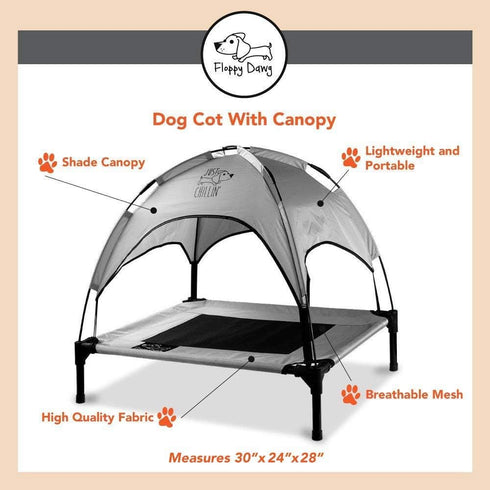 Floppy Dawg Just Chillin' Elevated Dog Bed, Cool Cot with Removable Canopy Shade, Indoor/Outdoor Use, Lightweight