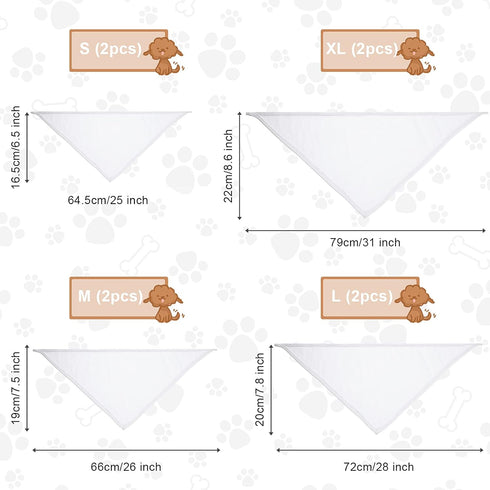 Xuniea 8 Pieces Sublimation Dog Bandanas, Solid White DIY Pet Triangle Scarf for Small to Large Dogs