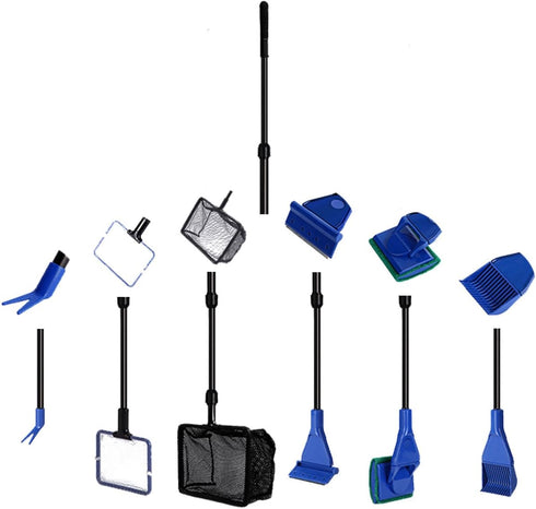 Aquarium Cleaning Kit, Fish Tank Clean Set with Long Handle Brush, 6 Functional Tools for Telescopic Cleaning