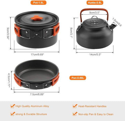 Lixada Outdoor Camping Cookware Mess Kit: Pots and Pans Set with Stove, Spoon, Fork, Cutter for Hiking