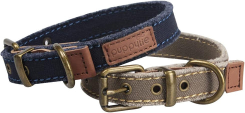 Canvas Handmade Vintage Dog Collar, Soft Breathable Adjustable Pet Collar Covers for Small Medium Dogs, Khaki, M