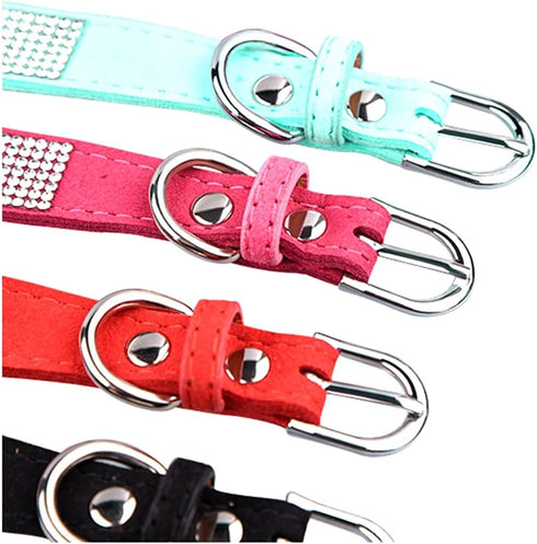 Cute Dazzling Sparkling Soft Suede Leather Bling Rhinestone Pet Collar and Dog Leash Combo Set, XS Hot Pink
