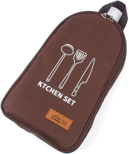 NatSumeBasics Camping Travel Cooking Utensils Organizer Travel Bag Portable Pouch for BBQ Camp Cookware Kitchen Kit (Only 1pc Brown Bag)