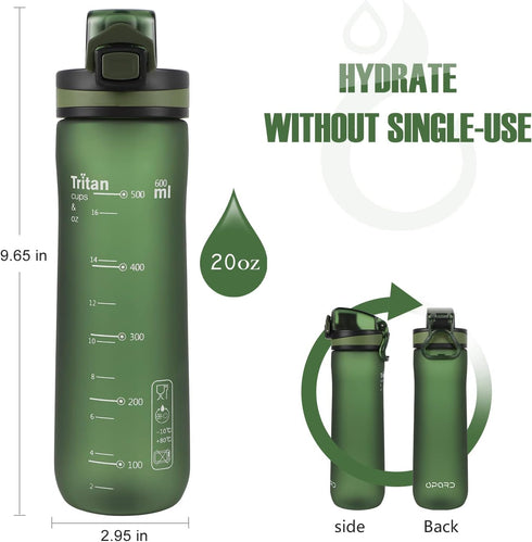 Opard Sports Water Bottles - 20/24 Oz BPA Free Leak Proof Tritan Plastic Bottle with Flip Top and Straw