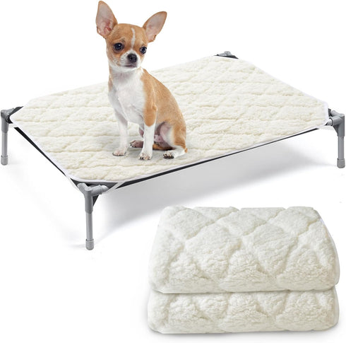 Elevated Dog Bed Pad, Waterproof 2 Pack, Soft Plush Dog/Cat Beds Pad, Machine Washable with Corner Straps (Pad Only)