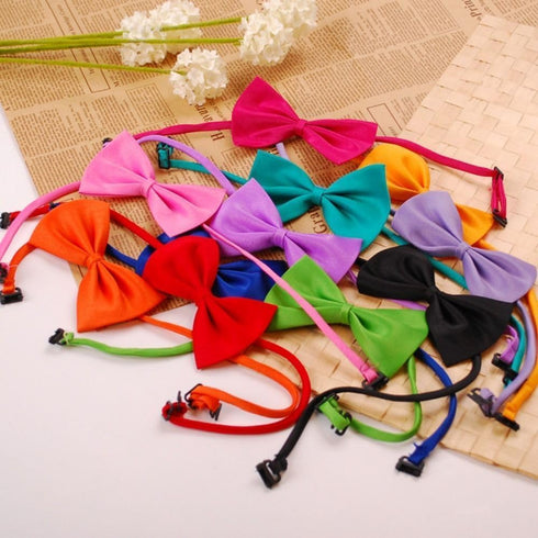 Orange Dog Bow Ties with Adjustable Collar, Solid Pet Neckties for Dogs and Cats, Grooming Bowtie Collars