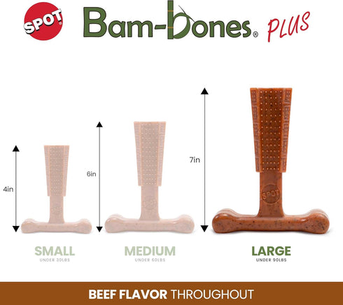 SPOT Bam-bones PLUS T Bone, Durable Bamboo Fiber & Nylon Chew Toy for Aggressive Chewers, 7in