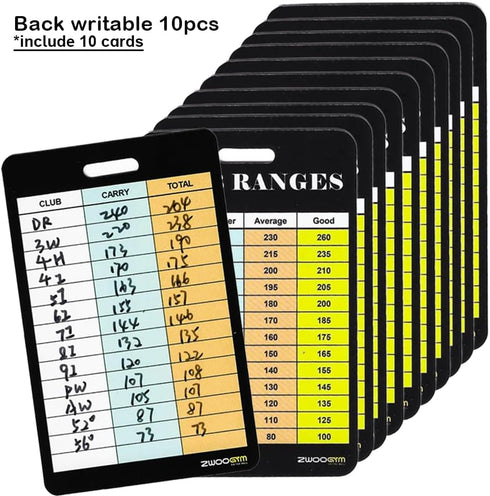 Golf Club Distance Range Cards with Holder, Back Writable Yardage Matrix Chart for Beginner to Advanced Players
