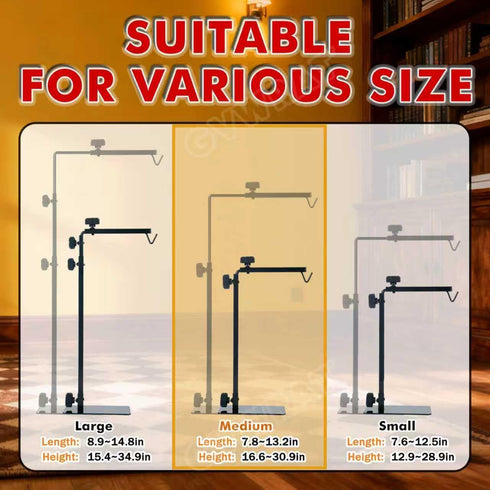 16.6-31 inch Reptile Lamp Stand, Adjustable Domes Heat Lamp Metal Bracket Floor Light Holder for Reptile Terrarium