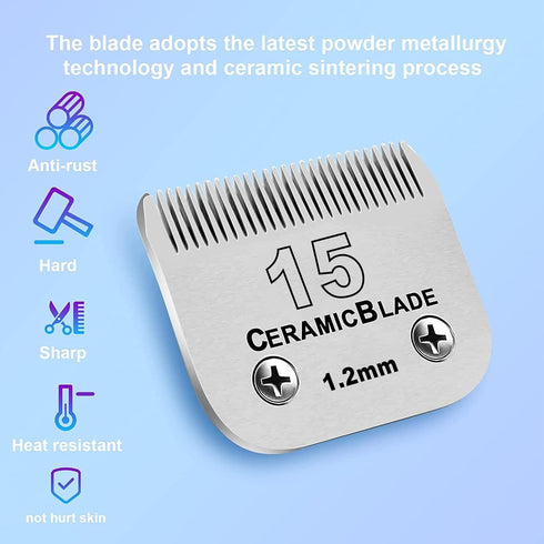 Detachable Pet Dog Grooming Clipper Ceramic Blades, Compatible with Size-15 Cut Length 3/64-Inch