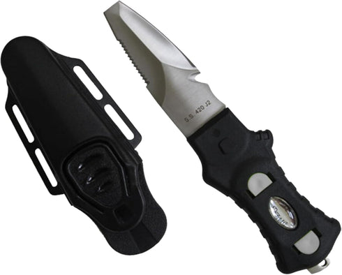 Scuba Choice Compact Stainless Steel Blunt Tip Dive Knife, 2.3" Plain Edge Blade, Black/Silver