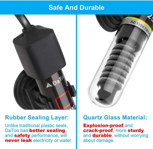 Mini 50W Aquarium Heater, Small Fish Tank Heater with Free Thermometer Sticker, 50 Watt.