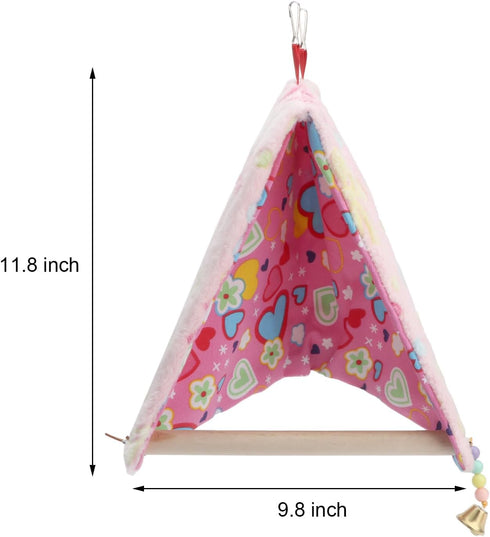 Bird Plush Perch Tent, Winter Warm Triangle Hammock Nest Bed for Parrot, Budgie, Parakeet, Cockatiel, Lovebird (M)