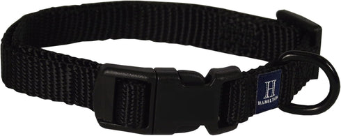 Hamilton Adjustable Nylon Dog Collar for Small Medium Large Dogs, Black, 3/8" Wide x 7-12" Neck
