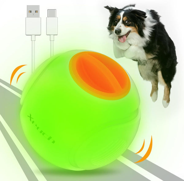 LED Dog Ball Rechargeable - Light Up Bounce-Activated Fetch Ball for Small & Medium Dogs, 2.5 Inches, Orange